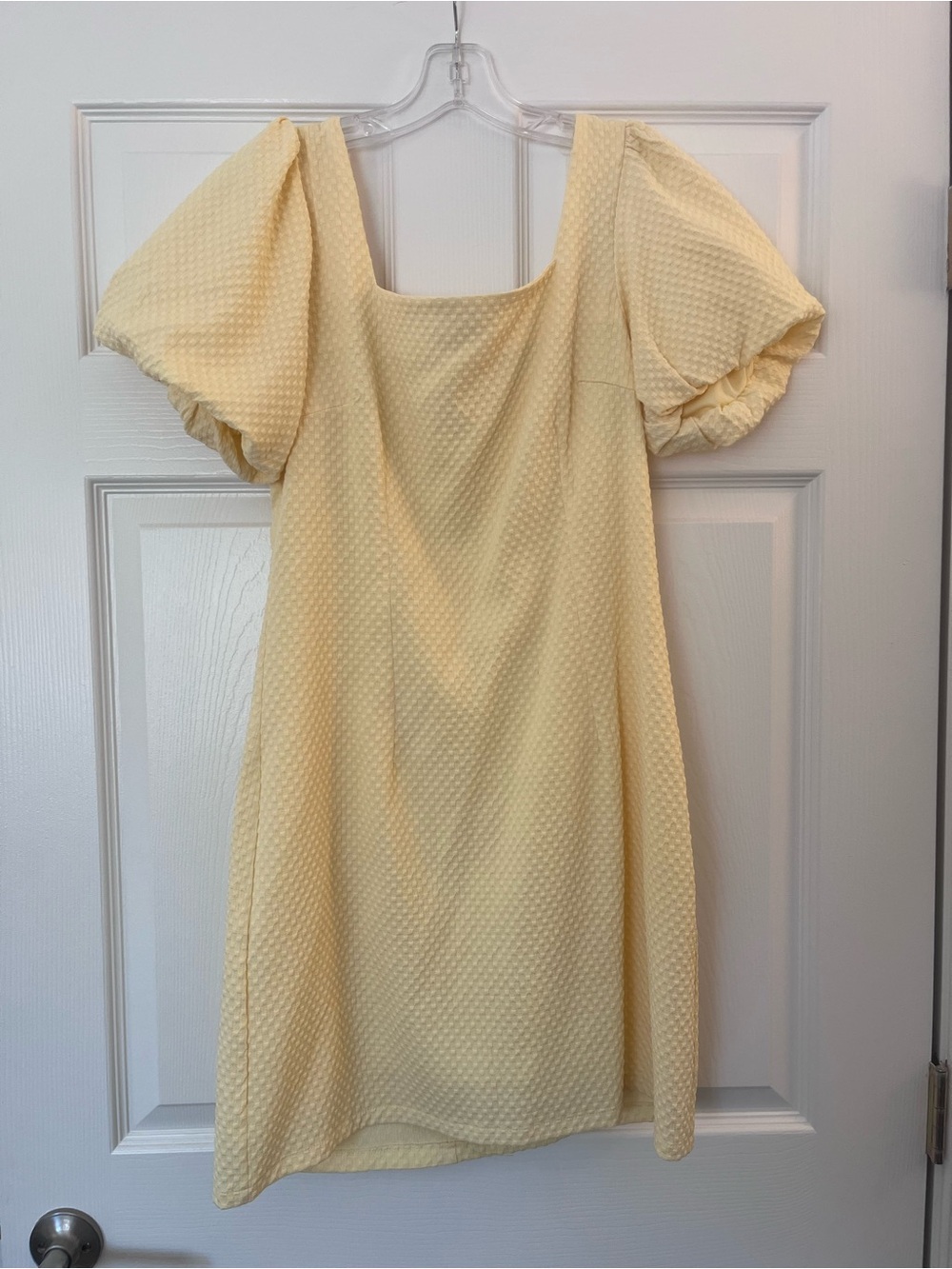 She + Sky Pale Yellow Puff-Sleeve Square Neck Dress